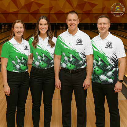 Cowboy Men Bowling Custom Name Polo Shirt, Personalized Team 1/4 Zip Bowling Jersey Gift|Green NHT1325