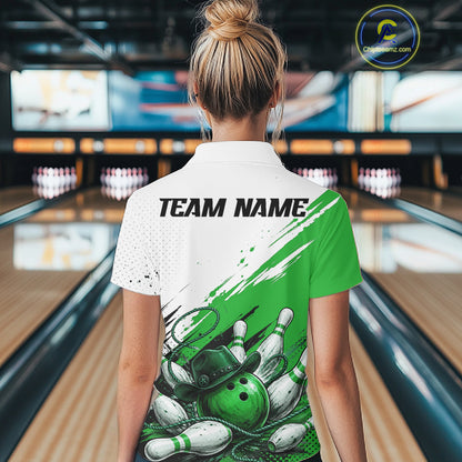 Cowboy Women Bowling Custom Name Polo Shirt, Personalized Team 1/4 Zip Bowling Jersey Gift|Green NHT1325