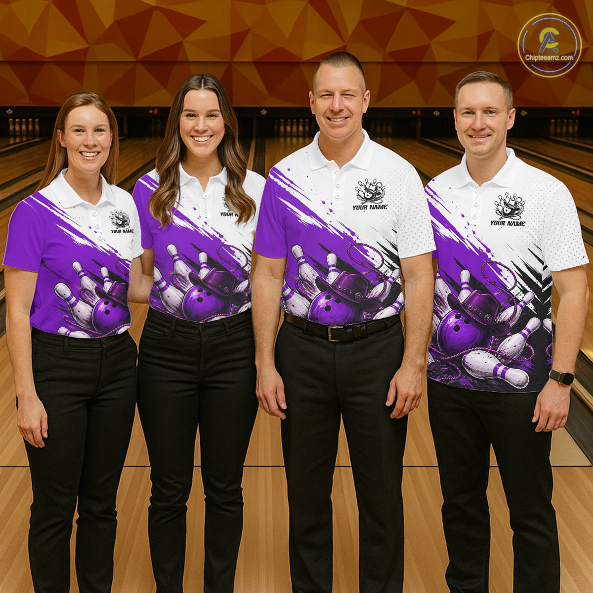 Cowboy Men Bowling Custom Name Polo Shirt, Personalized Team 1/4 Zip Bowling Jersey Gift|Purple NHT1326