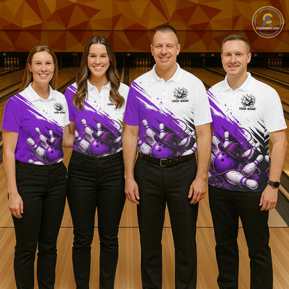 Cowboy Men Bowling Custom Name Polo Shirt, Personalized Team 1/4 Zip Bowling Jersey Gift|Purple NHT1326
