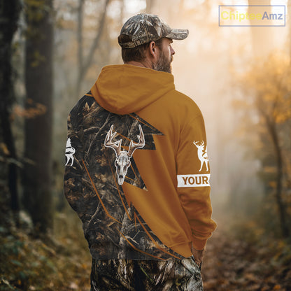 Beautiful Deer Hunting Orange Camo Deer Skull Full Printing Custom Name Shirts Hunting Gifts NHT199