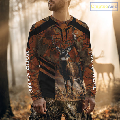 Whitetail Deer Hunting Shirt Orange Camo Custom Name, Deer Hunting Clothes NHT285