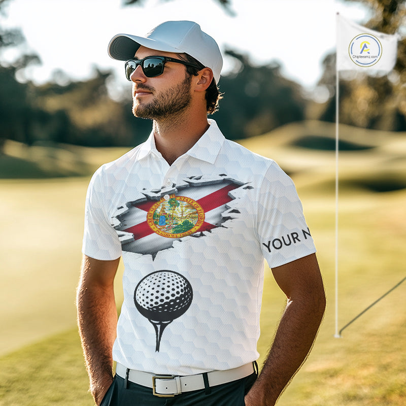 Florida Flag Personalized Golf Pattern Ball Polo Shirts Patriotic Golf Shirts For Mens NHT675
