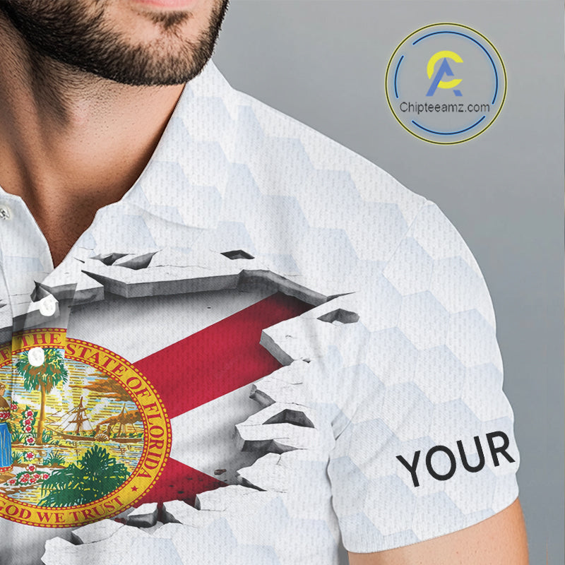 Florida Flag Personalized Golf Pattern Ball Polo Shirts Patriotic Golf Shirts For Mens NHT675