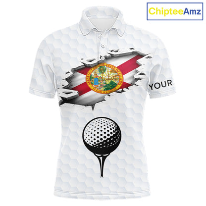 Florida Flag Personalized Golf Pattern Ball Polo Shirts Patriotic Golf Shirts For Mens NHT675