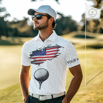 American Flag Personalized Golf Pattern Ball Polo Shirts Patriotic Golf Shirts For Mens NHT676