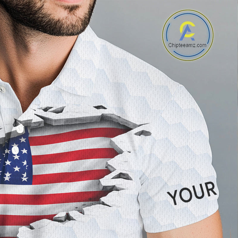 American Flag Personalized Golf Pattern Ball Polo Shirts Patriotic Golf Shirts For Mens NHT676