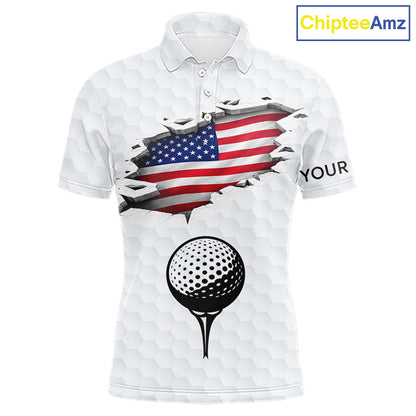 American Flag Personalized Golf Pattern Ball Polo Shirts Patriotic Golf Shirts For Mens NHT676