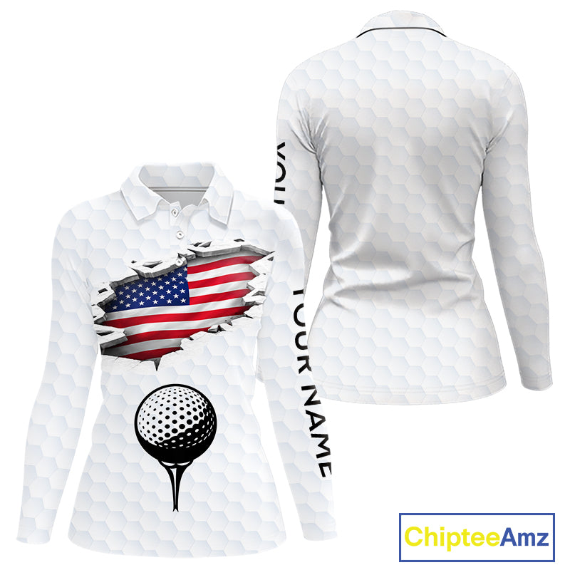 American Flag Personalized Golf Pattern Ball Polo Shirts Patriotic Golf Shirts For Womens NHT676