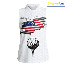 Load image into Gallery viewer, American Flag Personalized Golf Pattern Ball Womens Sleeveless Polo Shirts Patriotic Golf Shirts For Mens NHT676