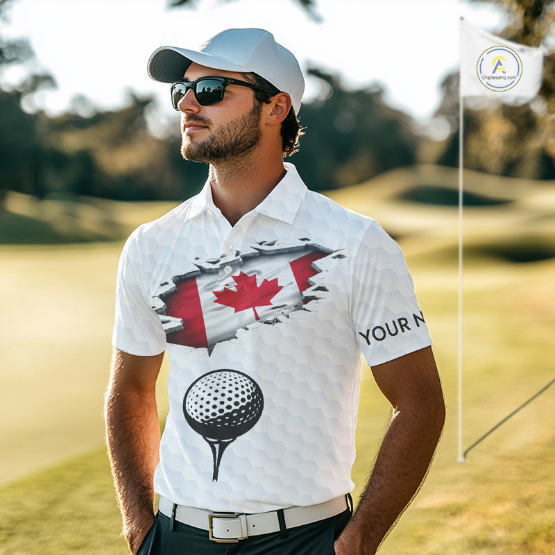 Canada Flag Personalized Golf Pattern Ball Polo Shirts Patriotic Golf Shirts For Mens NHT677