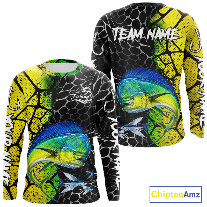 Custom Mahi Mahi Fishing Shirts Long Sleeve Performance Jersey Long Sleeve Angler Gift NHT1333