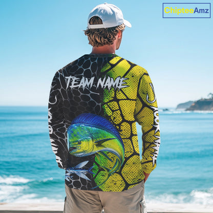 Custom Mahi Mahi Fishing Shirts Long Sleeve Performance Jersey Long Sleeve Angler Gift NHT1333