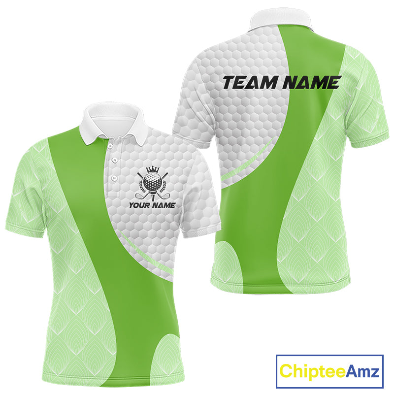 White And Green Golf Clubs Custom Name, Team Name Mens Golf Polo Shirts Team Men Golf Tops NHT690