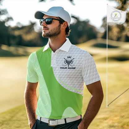 White And Green Golf Clubs Custom Name, Team Name Mens Golf Polo Shirts Team Men Golf Tops NHT690