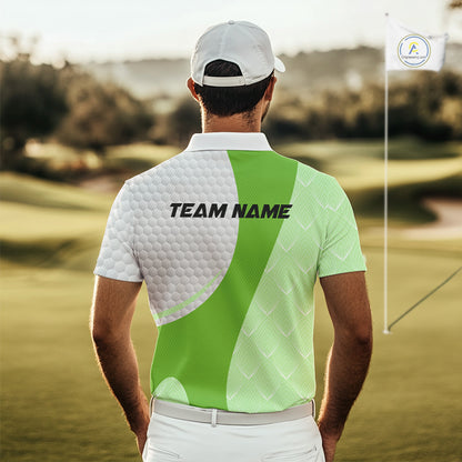 White And Green Golf Clubs Custom Name, Team Name Mens Golf Polo Shirts Team Men Golf Tops NHT690