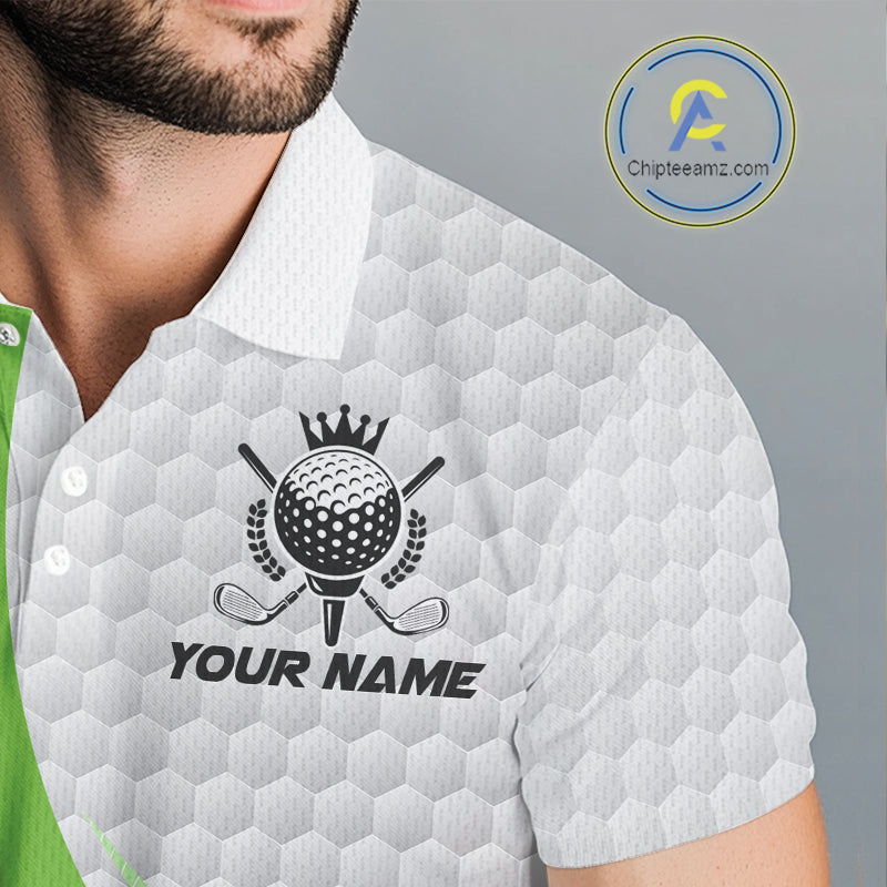 White And Green Golf Clubs Custom Name, Team Name Mens Golf Polo Shirts Team Men Golf Tops NHT690