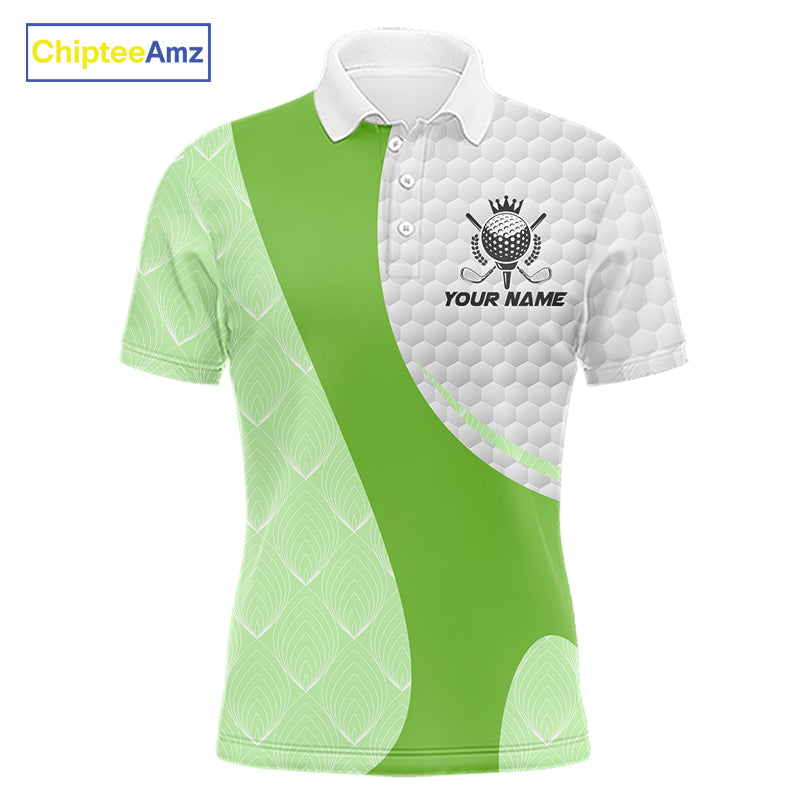 White And Green Golf Clubs Custom Name, Team Name Mens Golf Polo Shirts Team Men Golf Tops NHT690