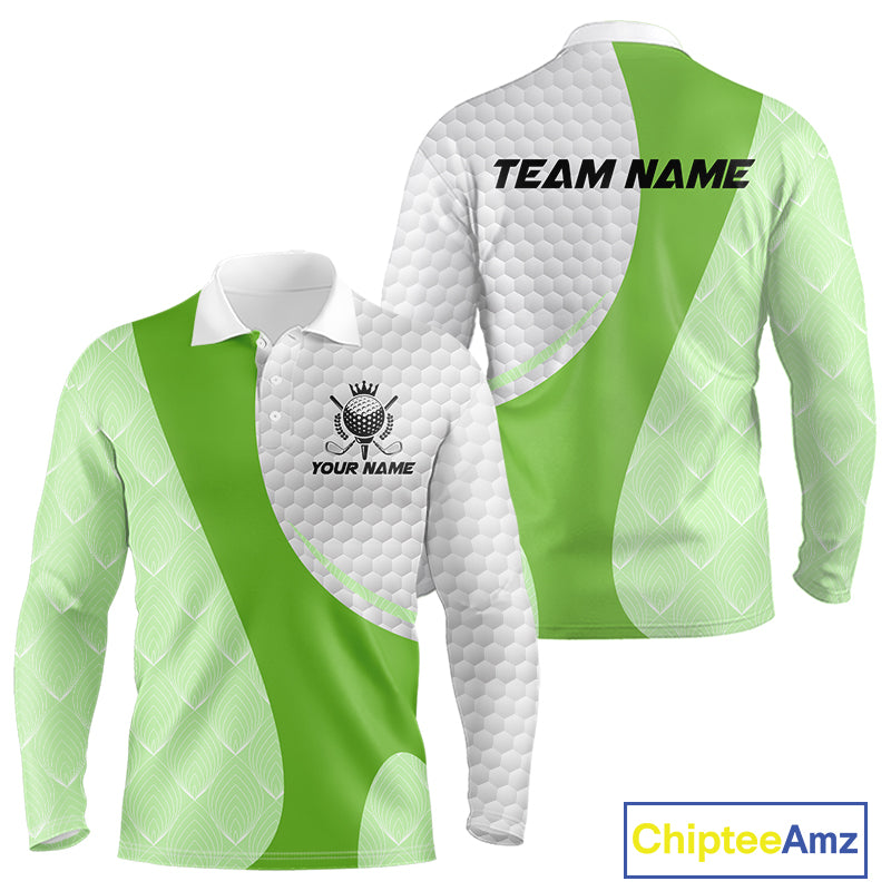 White And Green Golf Clubs Custom Name, Team Name Mens Golf Polo Shirts Team Men Golf Tops NHT690