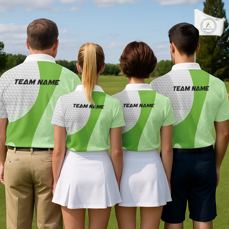 White And Green Golf Clubs Custom Name, Team Name Mens Golf Polo Shirts Team Men Golf Tops NHT690