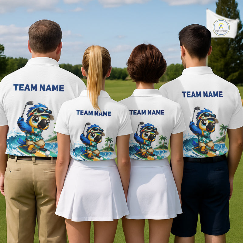 Personalized Surfing Parrot Mens Golf Polo Shirt Tropical Beach Bird Golf Team Shirt NHT1189