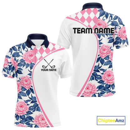 Personalized Pink Tropical Flower Mens Golf Tops Custom Team Golf Shirts, Familly Team Shirt NHT699