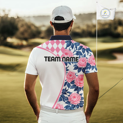 Personalized Pink Tropical Flower Mens Golf Tops Custom Team Golf Shirts, Familly Team Shirt NHT699