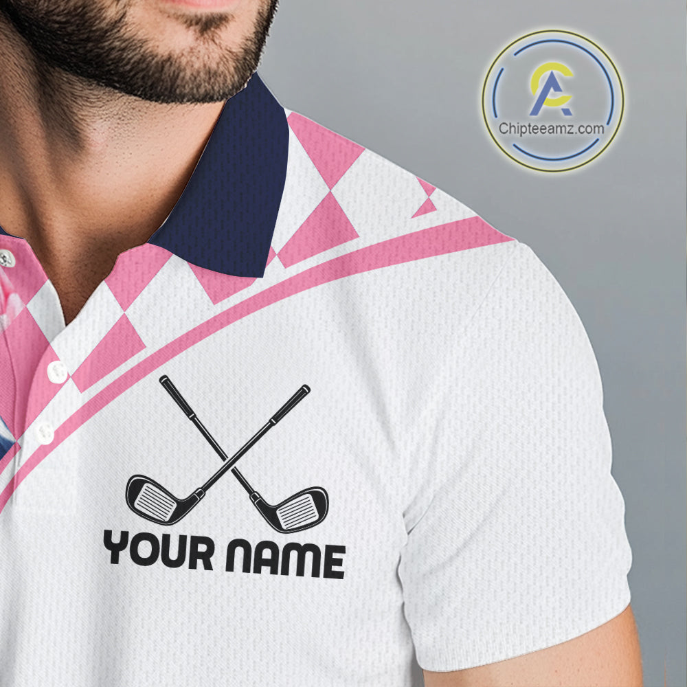 Personalized Pink Tropical Flower Mens Golf Tops Custom Team Golf Shirts, Familly Team Shirt NHT699