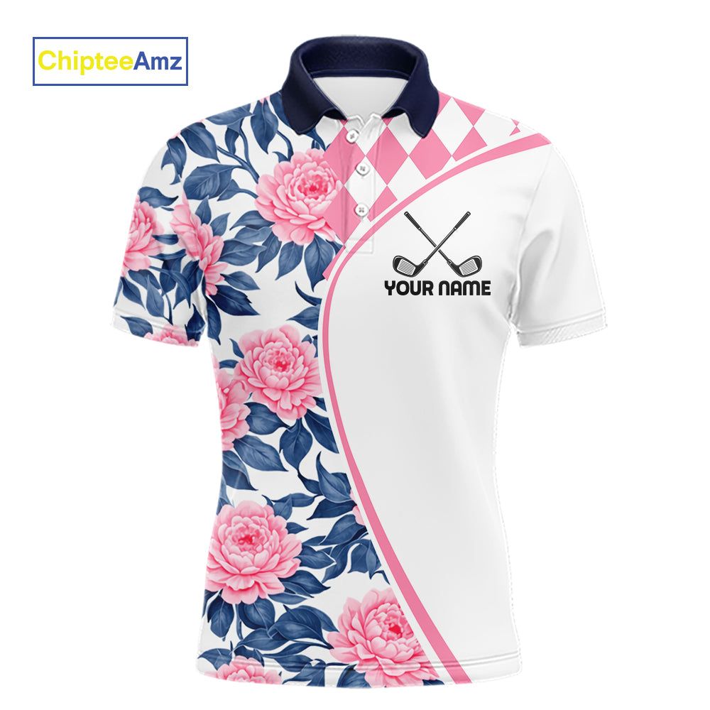 Personalized Pink Tropical Flower Mens Golf Tops Custom Team Golf Shirts, Familly Team Shirt NHT699