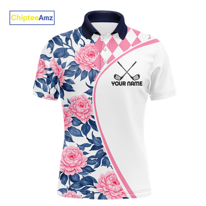 Personalized Pink Tropical Flower Mens Golf Tops Custom Team Golf Shirts, Familly Team Shirt NHT699