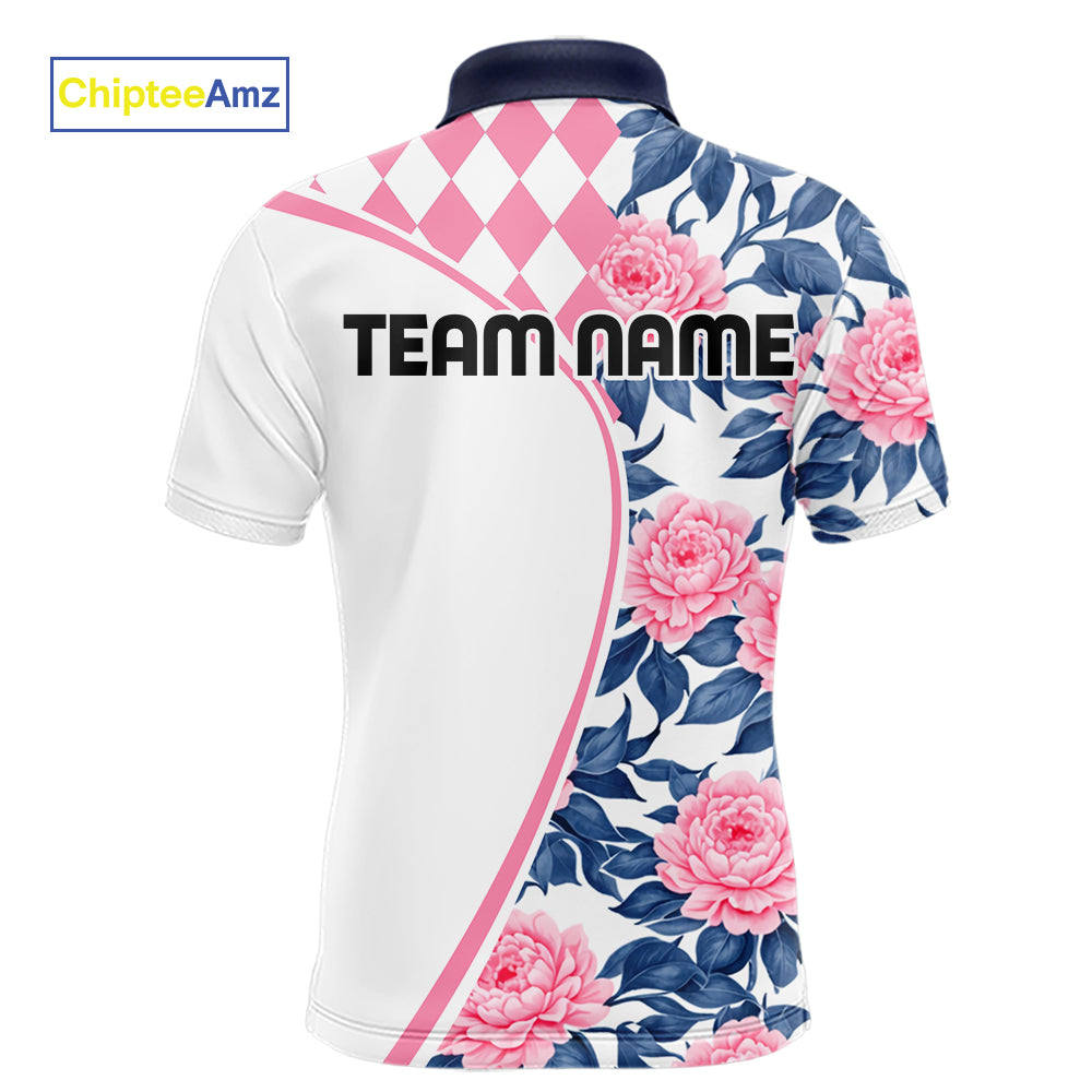 Personalized Pink Tropical Flower Mens Golf Tops Custom Team Golf Shirts, Familly Team Shirt NHT699