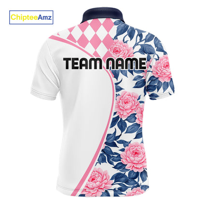 Personalized Pink Tropical Flower Mens Golf Tops Custom Team Golf Shirts, Familly Team Shirt NHT699