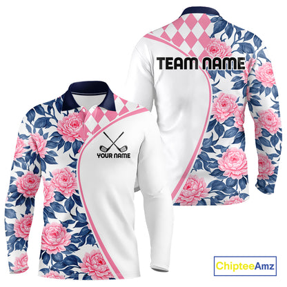 Personalized Pink Tropical Flower Mens Golf Tops Custom Team Golf Shirts, Familly Team Shirt NHT699