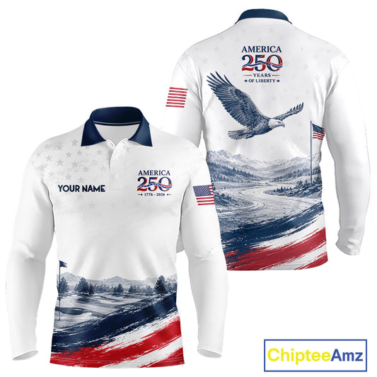 Personalized America 250 Mens Golf Polo Shirt – Patriotic Eagle USA 250Th Anniversary Apparel