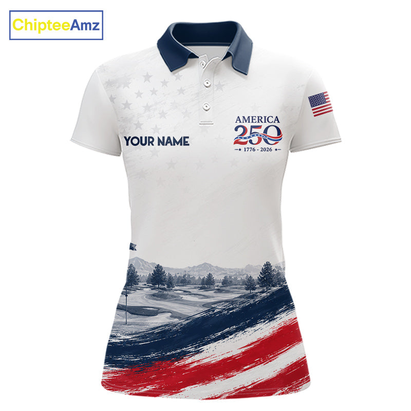 Personalized America 250 Womens Golf Polo Shirt – Patriotic Eagle USA 250Th Anniversary Apparel