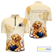 Load image into Gallery viewer, Men's custom Golden Retriever bowling quarter zip – front view