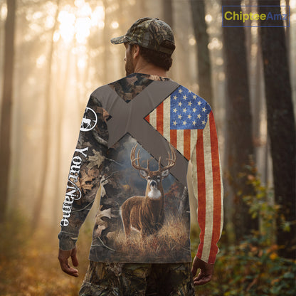 American Flag Deer Hunting Hoodie For Men – 3D Whitetail Buck Camo NHT336