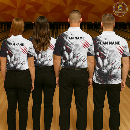 Women's Personalized Skull Bowling Tournament Polo Shirt & 1/4 Zip Custom Bowling Jersey NHT1215