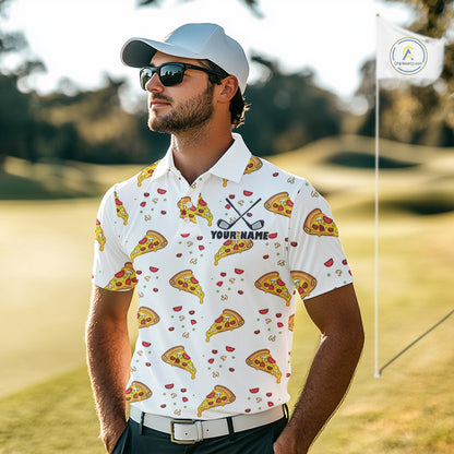 Funny Pizza Pattern Golf Shirt Men's Polo Shirts, Best Golf Polo Golf Shirt For Team NHT777