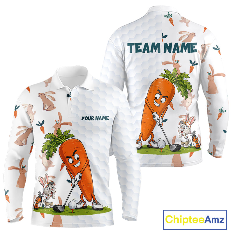 Rabbit Carrot Golf Polo Shirt Funny Golfer Bunny Custom Team Name Jersey NHT892