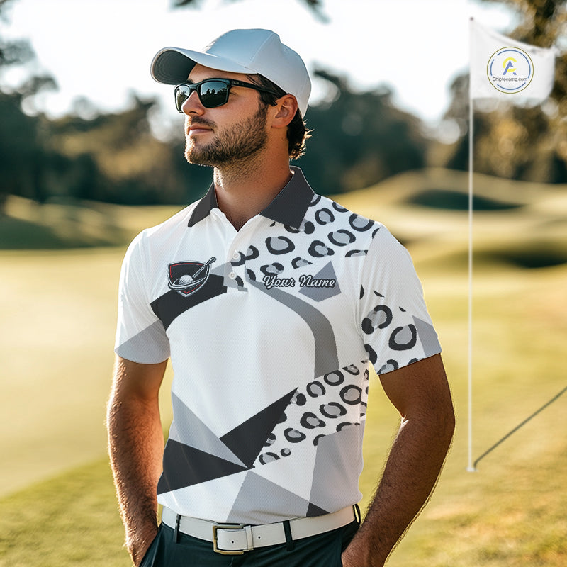 Geometric Leopard Fusion Performance Mens Golf Polo Shirt, Golf Gift For Men NHT722