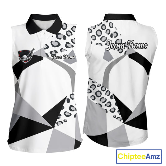 Geometric Leopard Fusion Performance Womens Sleeveless Golf Polo Shirt, Golf Gift For Womens NHT722