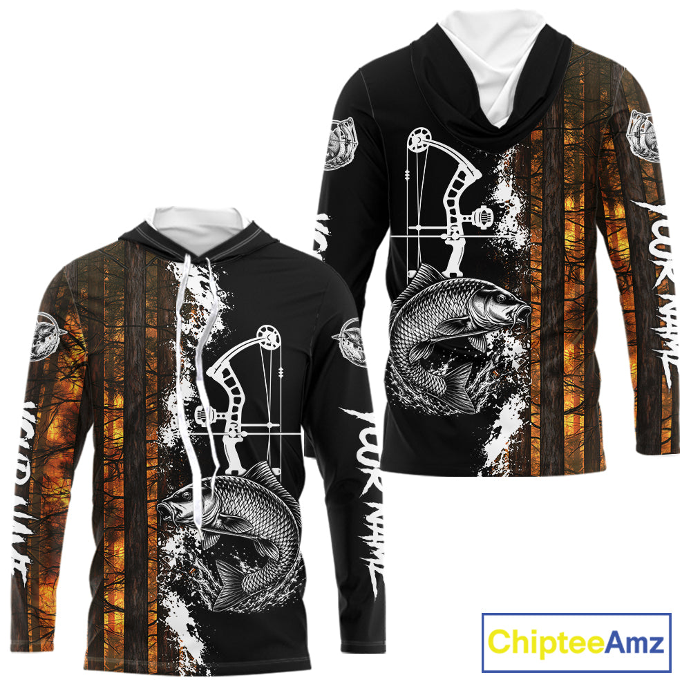 Men's Carp Fishing Shirts Hooded Long Sleeve Performance Shirt, Custom Forest Orange Camo Shirt NHT1367
