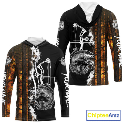 Men's Carp Fishing Shirts Hooded Long Sleeve Performance Shirt, Custom Forest Orange Camo Shirt NHT1367