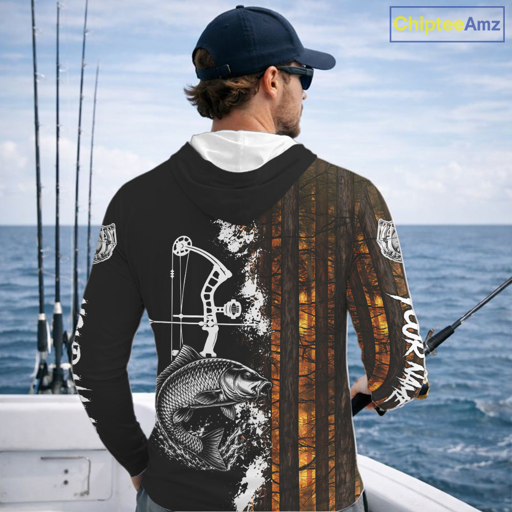 Men's Carp Fishing Shirts Hooded Long Sleeve Performance Shirt, Custom Forest Orange Camo Shirt NHT1367
