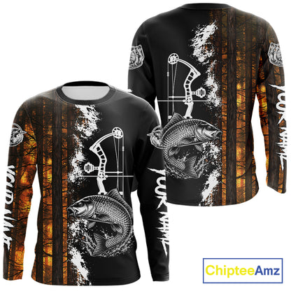 Men's Carp Fishing Shirts Long Sleeve Performance Shirt, Custom Forest Orange Camo Shirt NHT1367