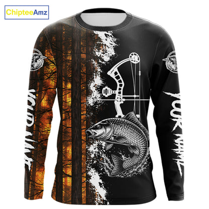Men's Carp Fishing Shirts Long Sleeve Performance Shirt, Custom Forest Orange Camo Shirt NHT1367