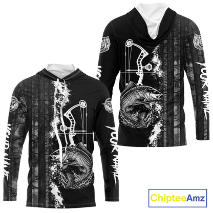 Men's Carp Fishing Shirts Hooded Long Sleeve Performance Shirt, Custom Forest Dark Camo Shirt NHT1368