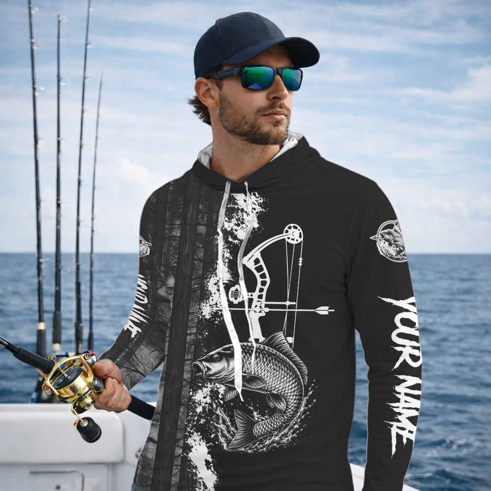 Men's Carp Fishing Shirts Hooded Long Sleeve Performance Shirt, Custom Forest Dark Camo Shirt NHT1368