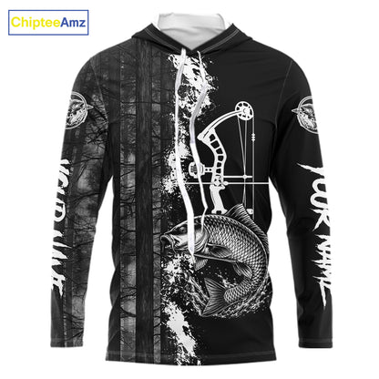 Men's Carp Fishing Shirts Hooded Long Sleeve Performance Shirt, Custom Forest Dark Camo Shirt NHT1368